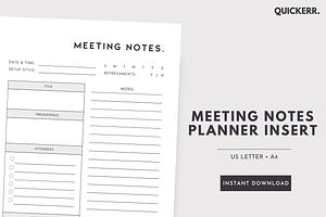 Meeting Notes Printable Planner