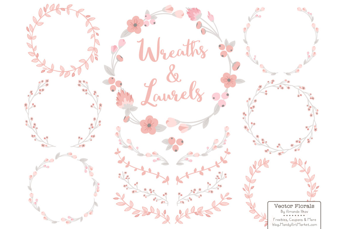 Soft Pink and Grey Flower Wreaths, an Illustration by Amanda Ilkov (Photo 1 of 3)