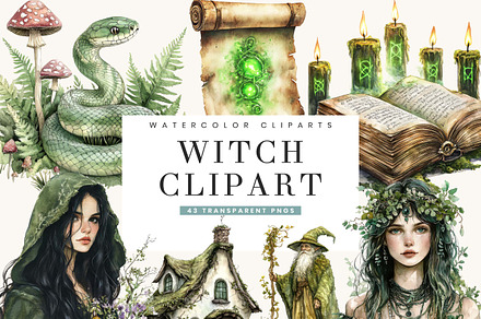 Wartercolor Witch Clipart Bundle