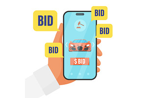 Online auction for car sale in phone, an Illustration by Lemberg Vector