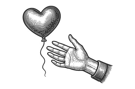 Hand releasing heart-shaped balloon, an Object Illustration by AlexArt