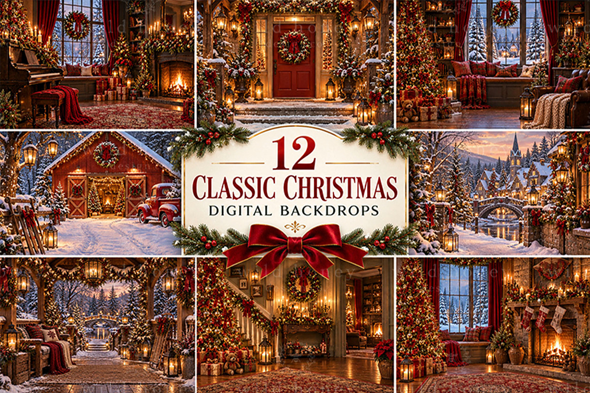 Christmas Digital Backdrops BUNDLE, a Layer Style Add-On by Wild Honey Design Co. (Photo 1 of 4)