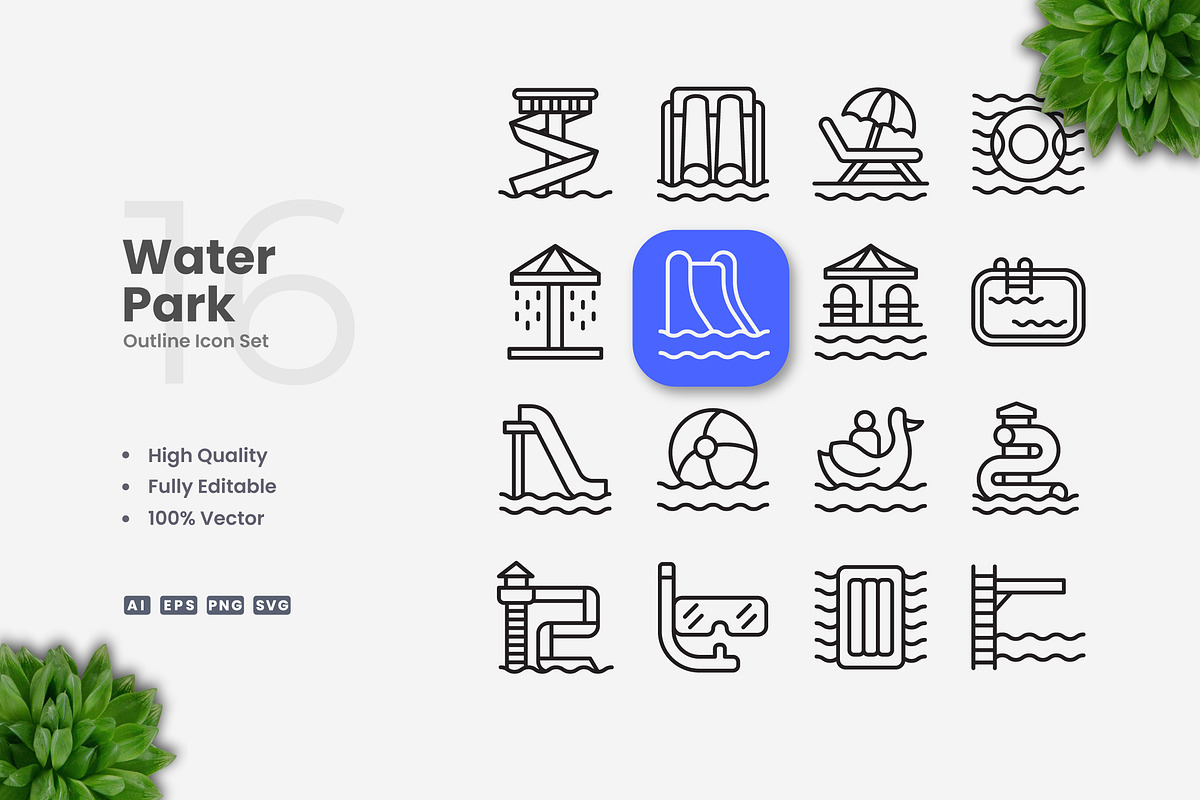 Water Park Outline Icons, an Outline Icon by Upnowgraphic