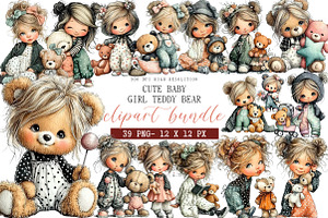 Cute Baby Girl Teddy Bear Clipart, an Illustration by DreamArtGraphic
