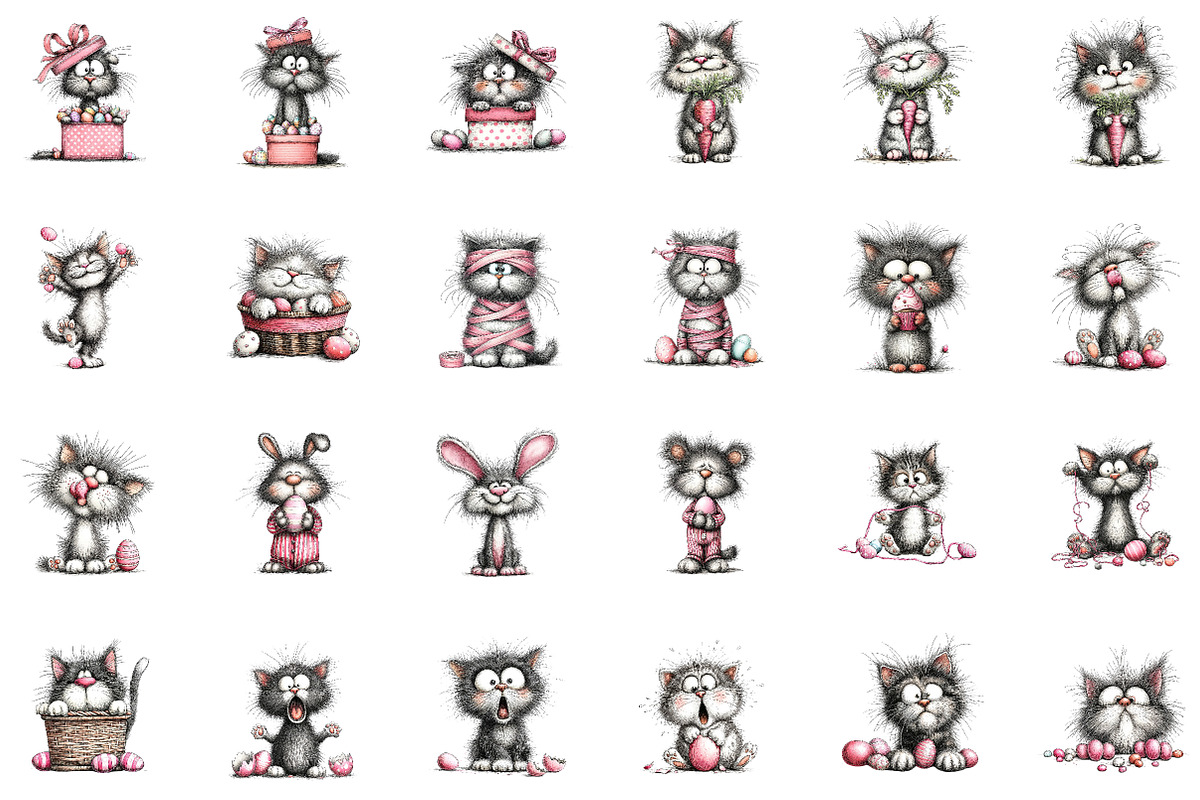 Whimsical Funny Easter Cat Clipart, an Illustration by CreationArt (Photo 2 of 7)