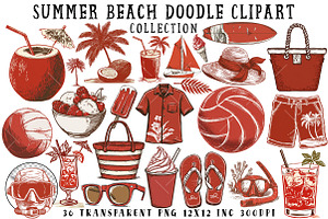 Summer Beach Doodle Clipart, an Illustration by OK Design