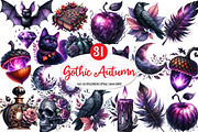 Black & Purple Gothic Autumn Clipart, an Illustration by Watercolor design (Thumbnail 1 of 4)
