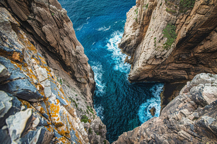 Majestic cliffs tower above vibrant, a Photo by Tanuart
