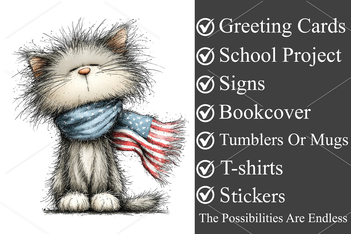 Whimsical 4th of July Cat Clipart, a Seasonal Illustration by Canvas Craft (Photo 3 of 7)