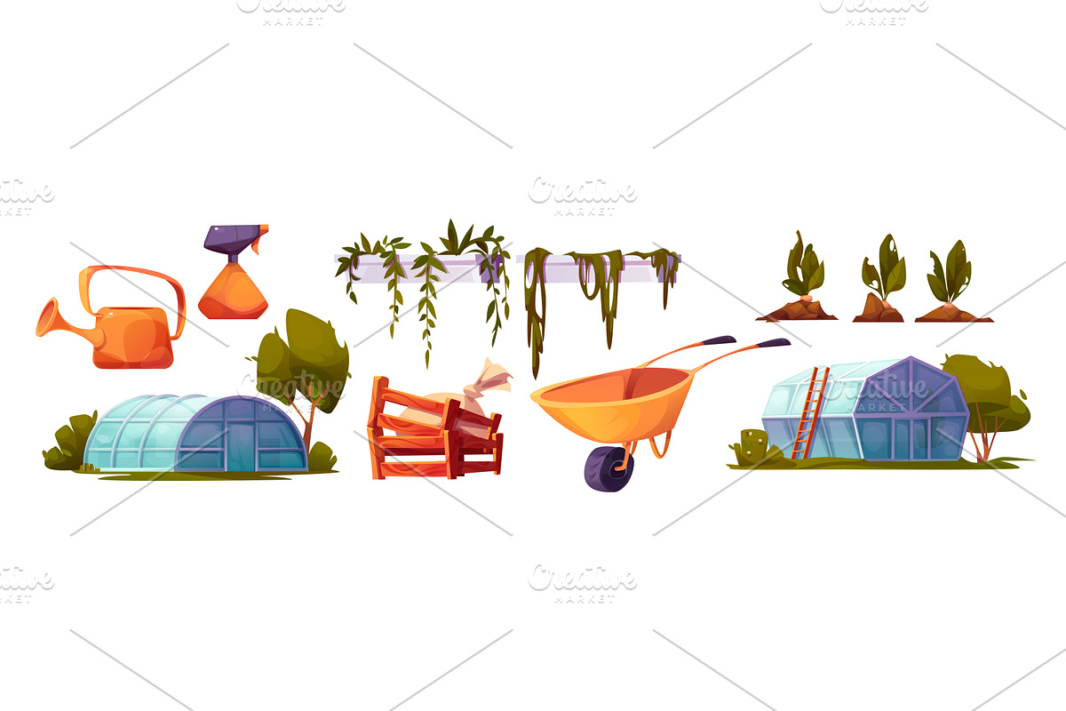 Cartoon garden greenhouse set, an Object Illustration by art PVP - market