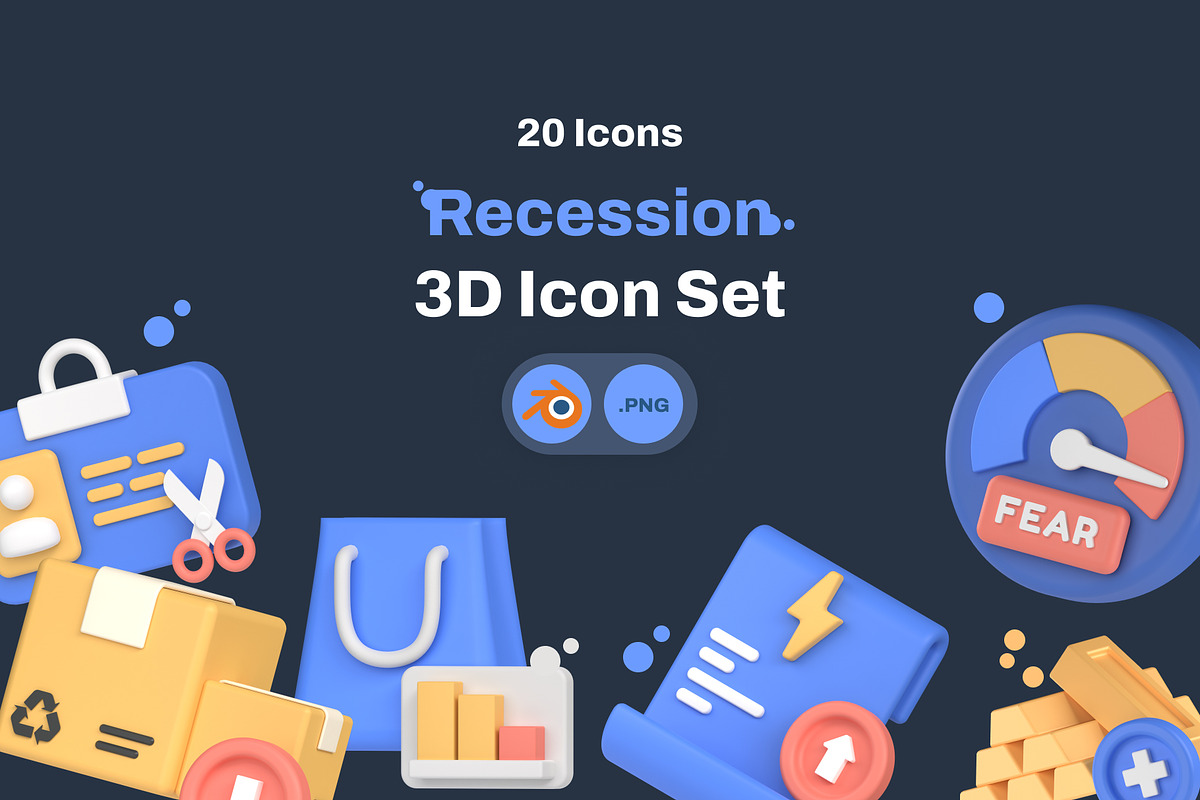 3D Recession Icon Pack, an Object 3D Model by Nate Studios (Photo 1 of 8)