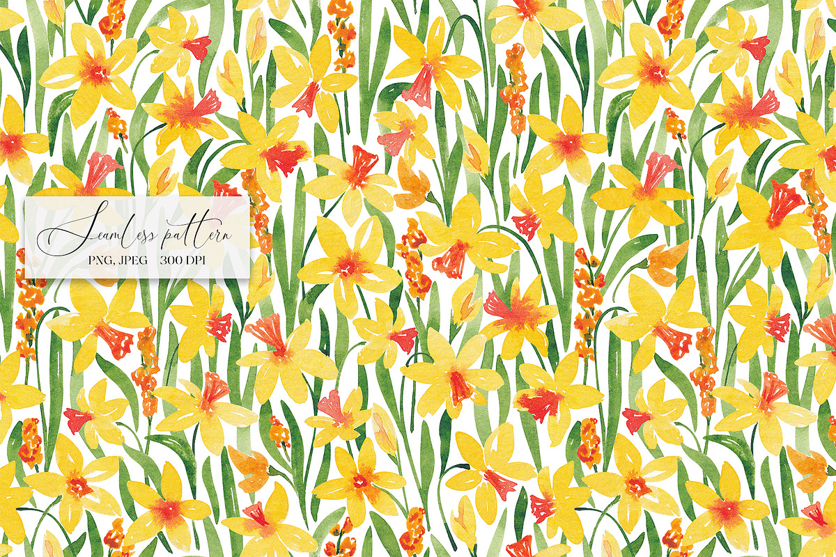 Daffodils seamless pattern, a Pattern Graphic by SirenaArt (Photo 3 of 11)