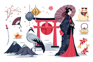 Japan Culture Set, an Illustration by alexdndz