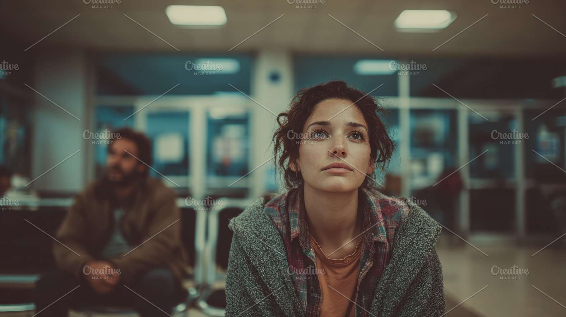 Young woman waiting thoughtfully in, a Photo by Pixeness Studio