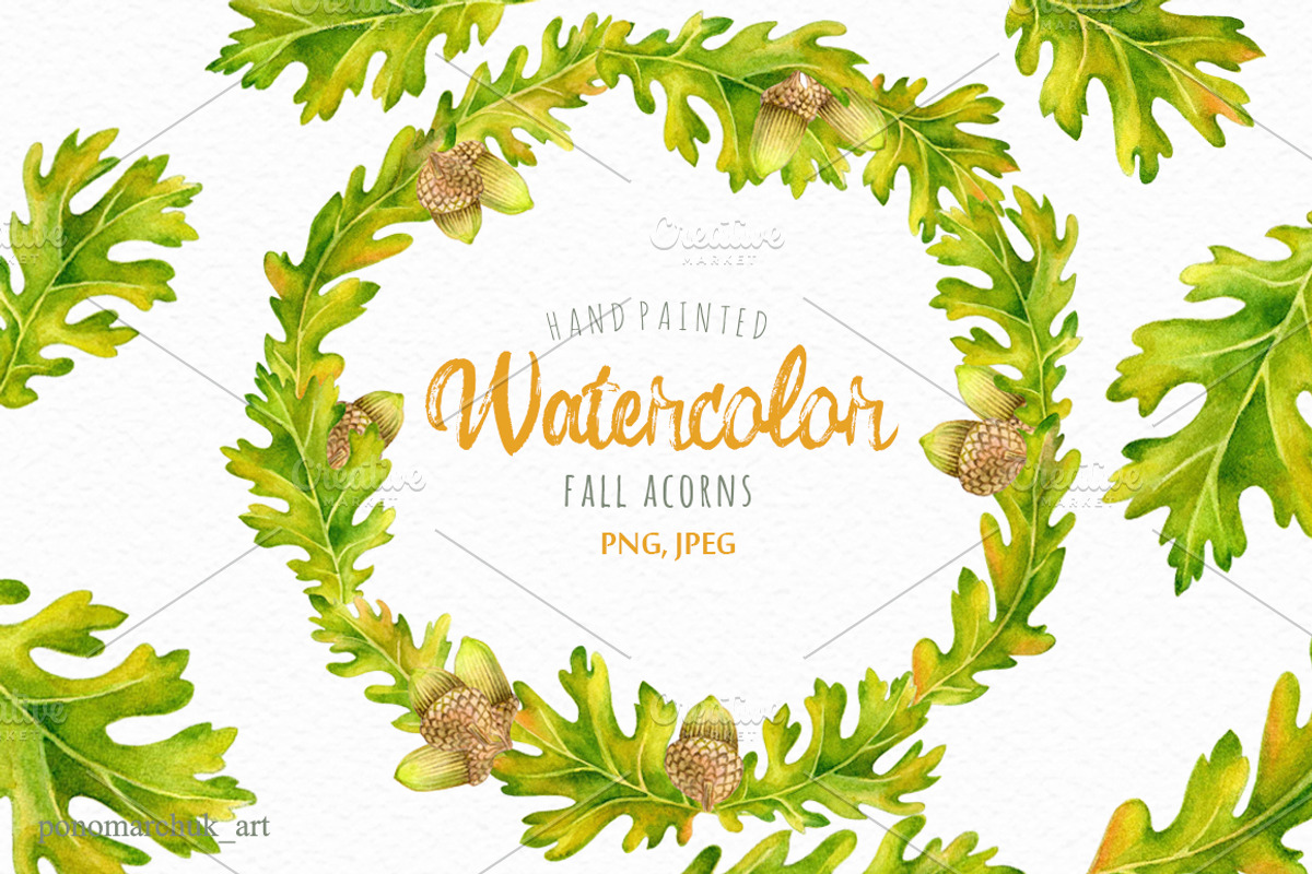 Watercolor Fall acorns collection, a Texture Illustration by Colibri Watercolor (Photo 1 of 5)