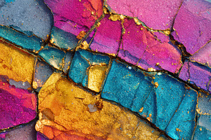 Colorful cracked mineral with gold veins, an Abstract Photo by AlyaAnd