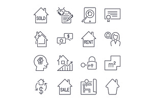 Real estate thin line art icons set