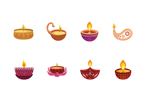 Diwali Oil Lamps Illustration Set preview 2