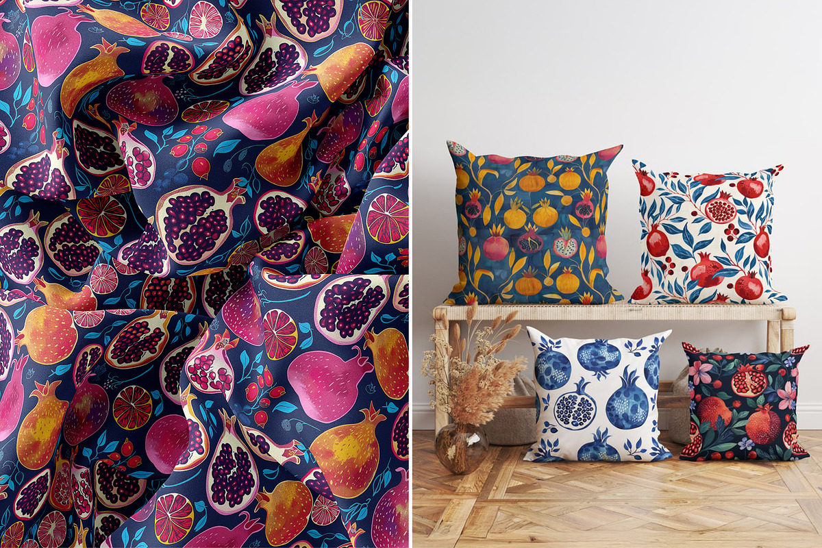 Blue Pomegranates Patterns, a Pattern Graphic by Ninterints (Photo 13 of 19)