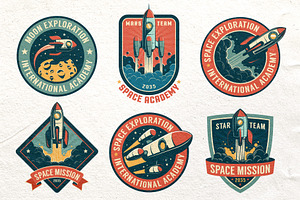 Space Rocket Retro Badge