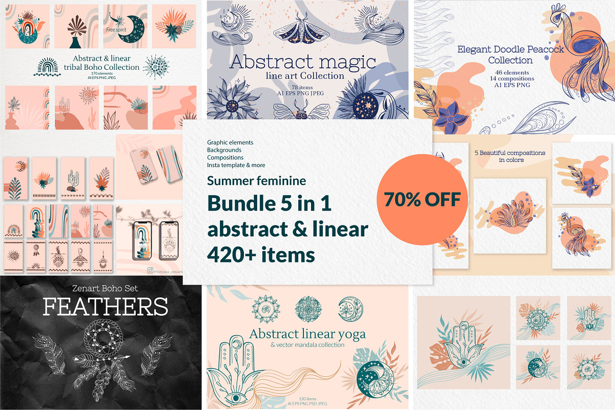 Summer Feminine linear Bundle, an Object Graphic by Tatyana_Zenartist (Photo 1 of 13)