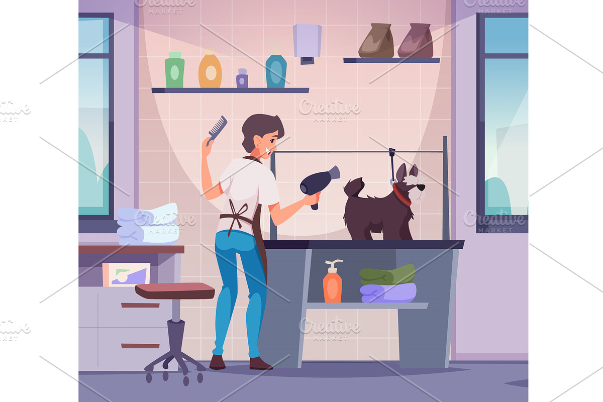 Dog care. grooming services for pets, an Animal Illustration by Onyx
