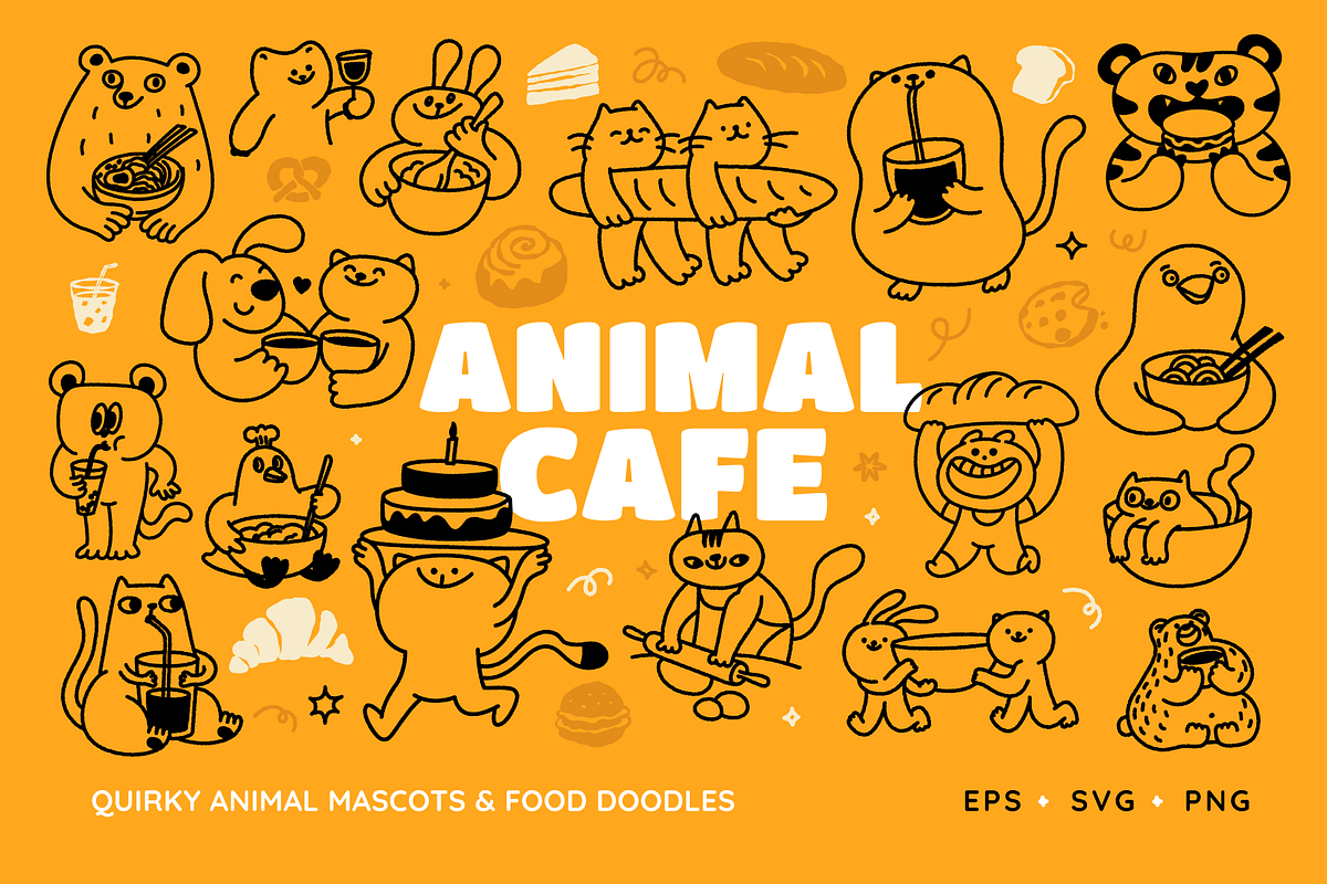 Animal Cafe. Mascots & Food Doodles, a Food Illustration by venimo (Photo 1 of 12)