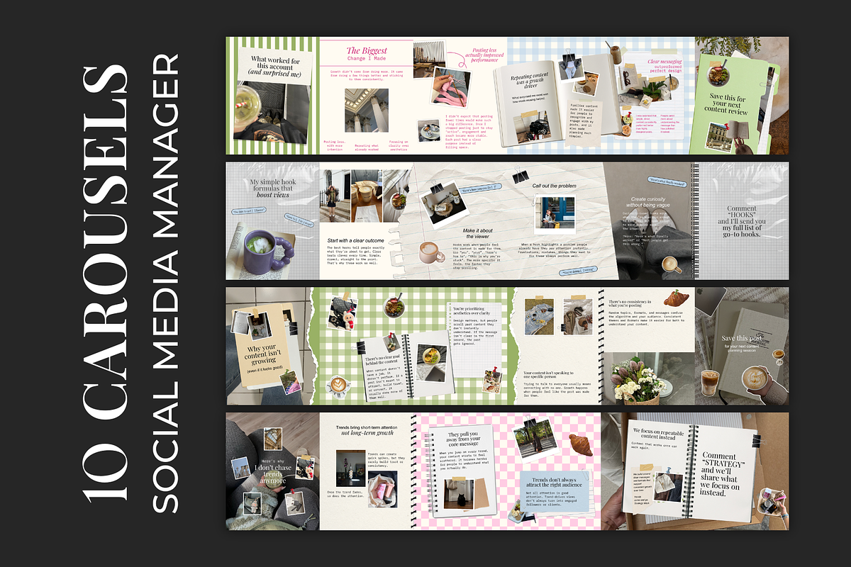 Carousels for Social Media Managers, a Social Media Template by Meraki Templates (Photo 1 of 10)