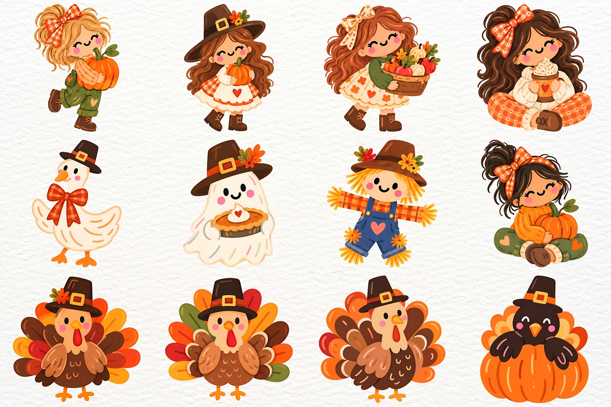 Thanksgiving Clipart Fall Turkey PNG, a Seasonal Illustration by SugarCloudStudioArt (Photo 3 of 6)