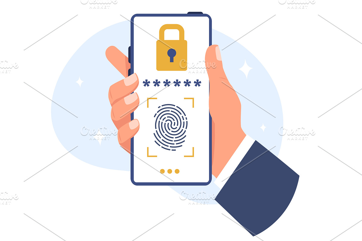 Scanning fingerprints on screen to, a Technology Illustration by Vectorbuum