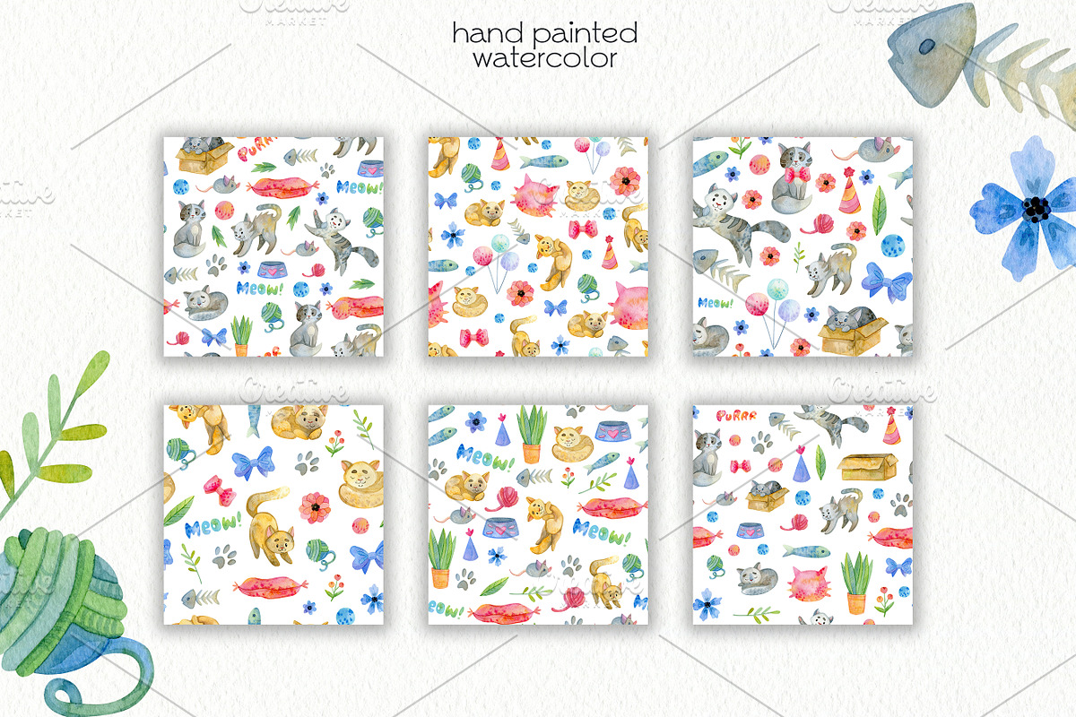 Watercolor Cats ClipArt, an Animal Illustration by OllyKo Art (Photo 4 of 6)