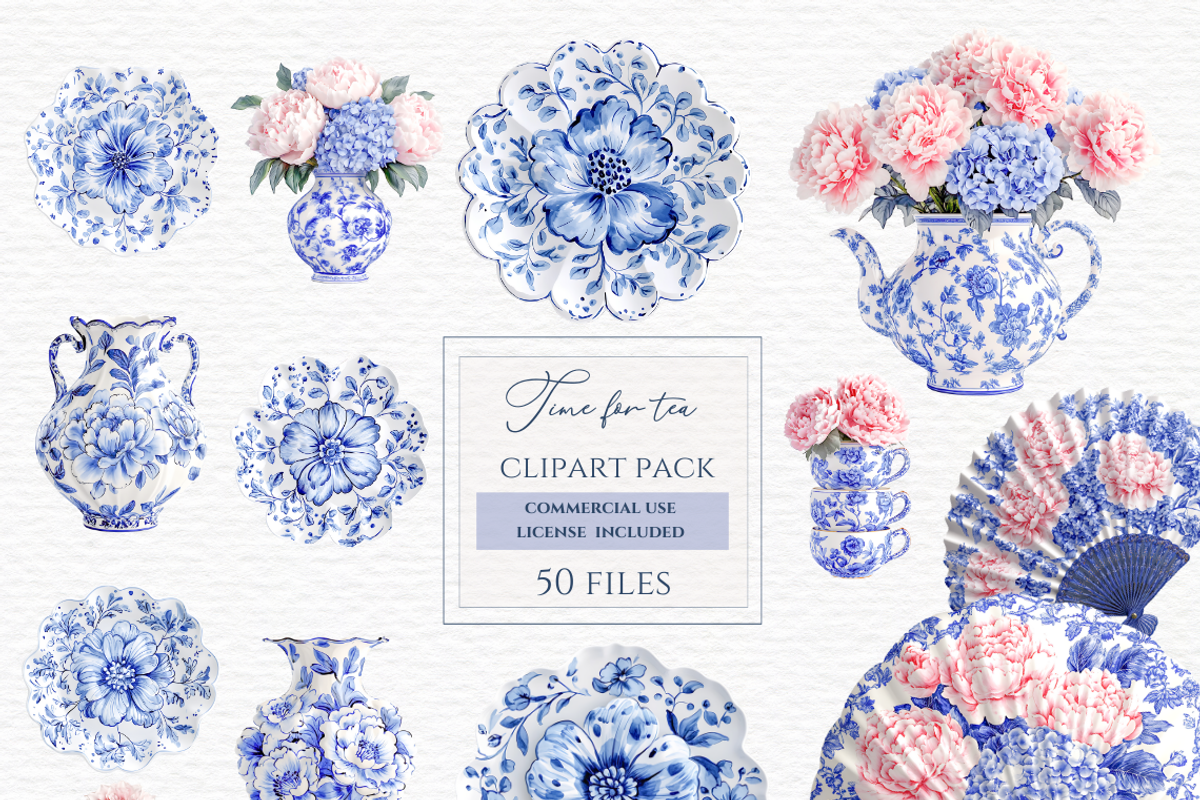 Blue chinoiserie watercolor plate, a Decorative Illustration by Invite to Clipart (Photo 1 of 4)