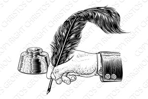 Quill Feather Ink Pen Hand Suit, an Illustration by Christos Georghiou