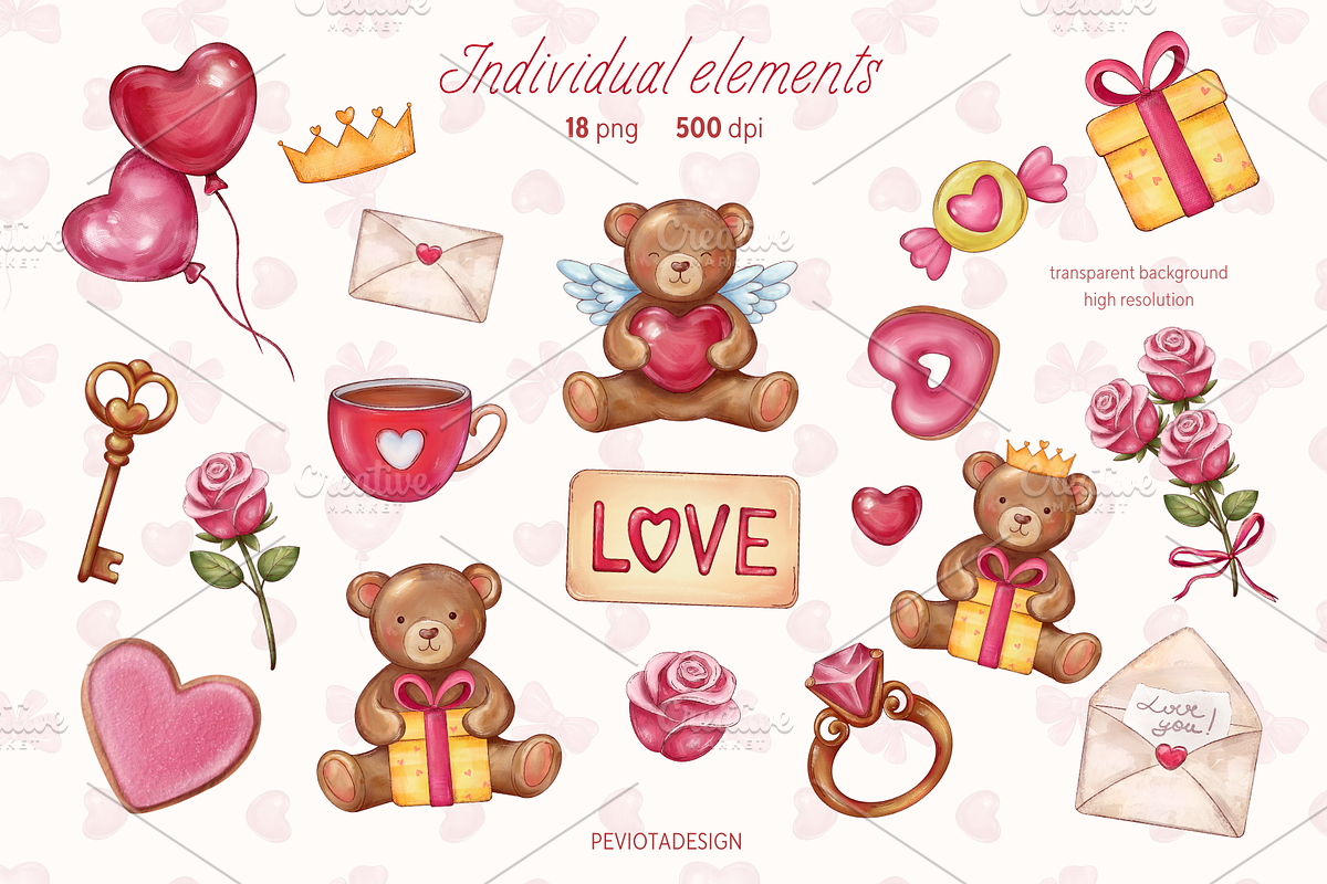 Cute kitties and teddy bears clipart, an Animal Illustration by Peviotadesign (Photo 4 of 11)