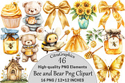 Watercolor Bee and Bear Clipart, a Seasonal Illustration by CitraGraphics (Thumbnail 1 of 3)
