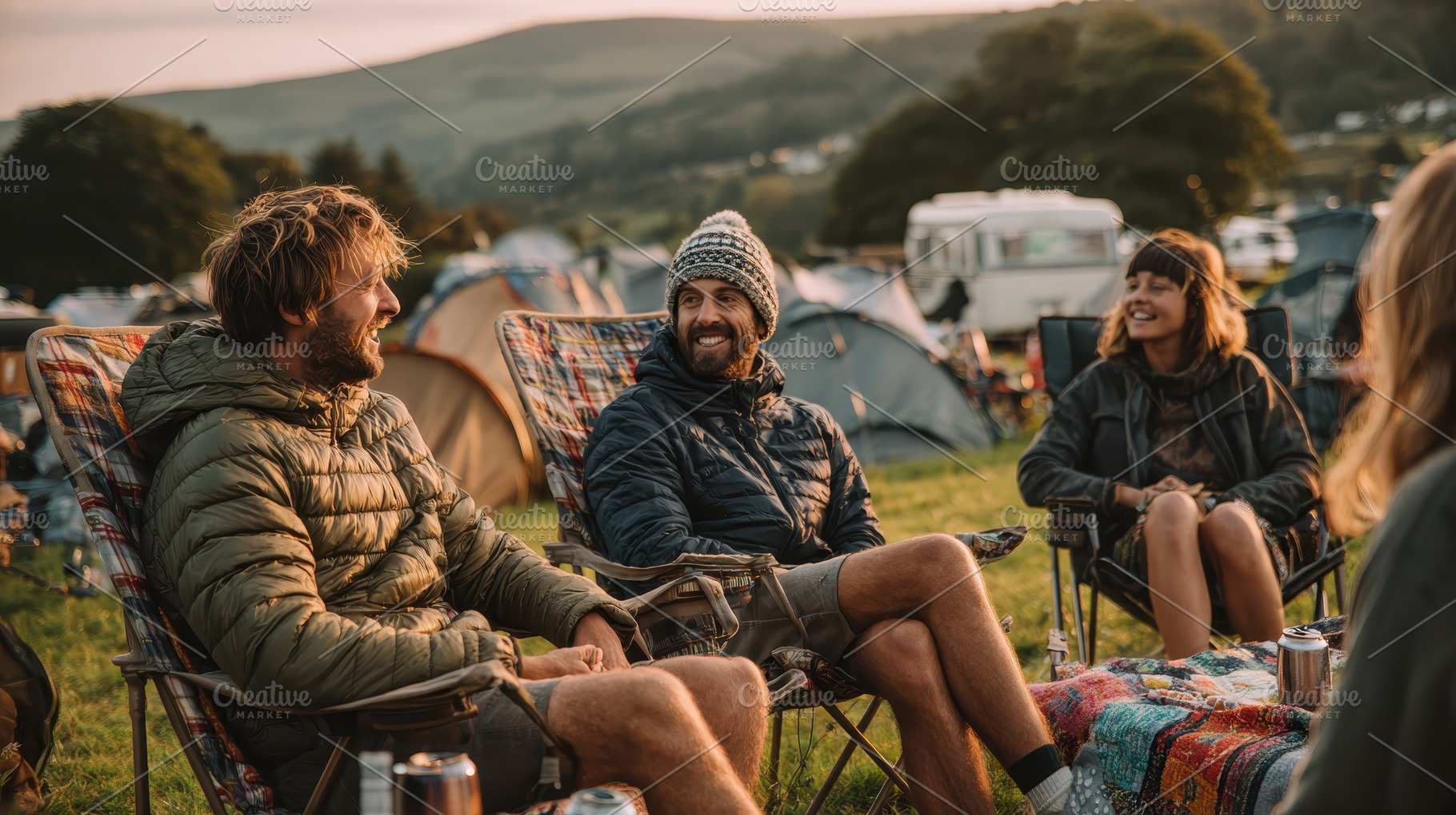 Happy Campers Relaxing at Sunset Gol, a Photo by Pixeness Studio