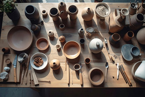 Handmade Pottery Collection on Wooden Table, an Arts & Entertainment Photo by Davizro's Market