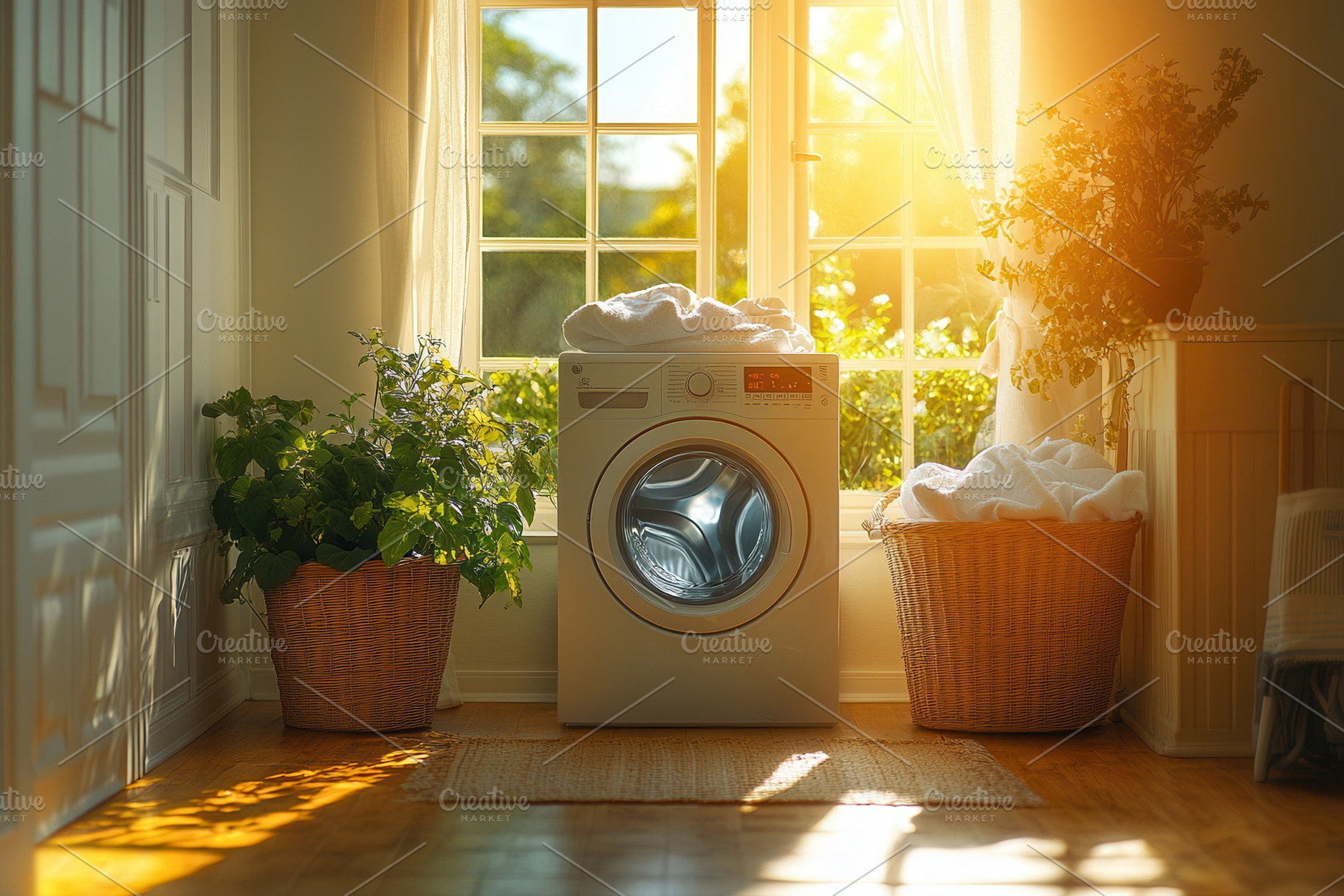 Bright laundry room with washing mac, a Photo by Tanuart