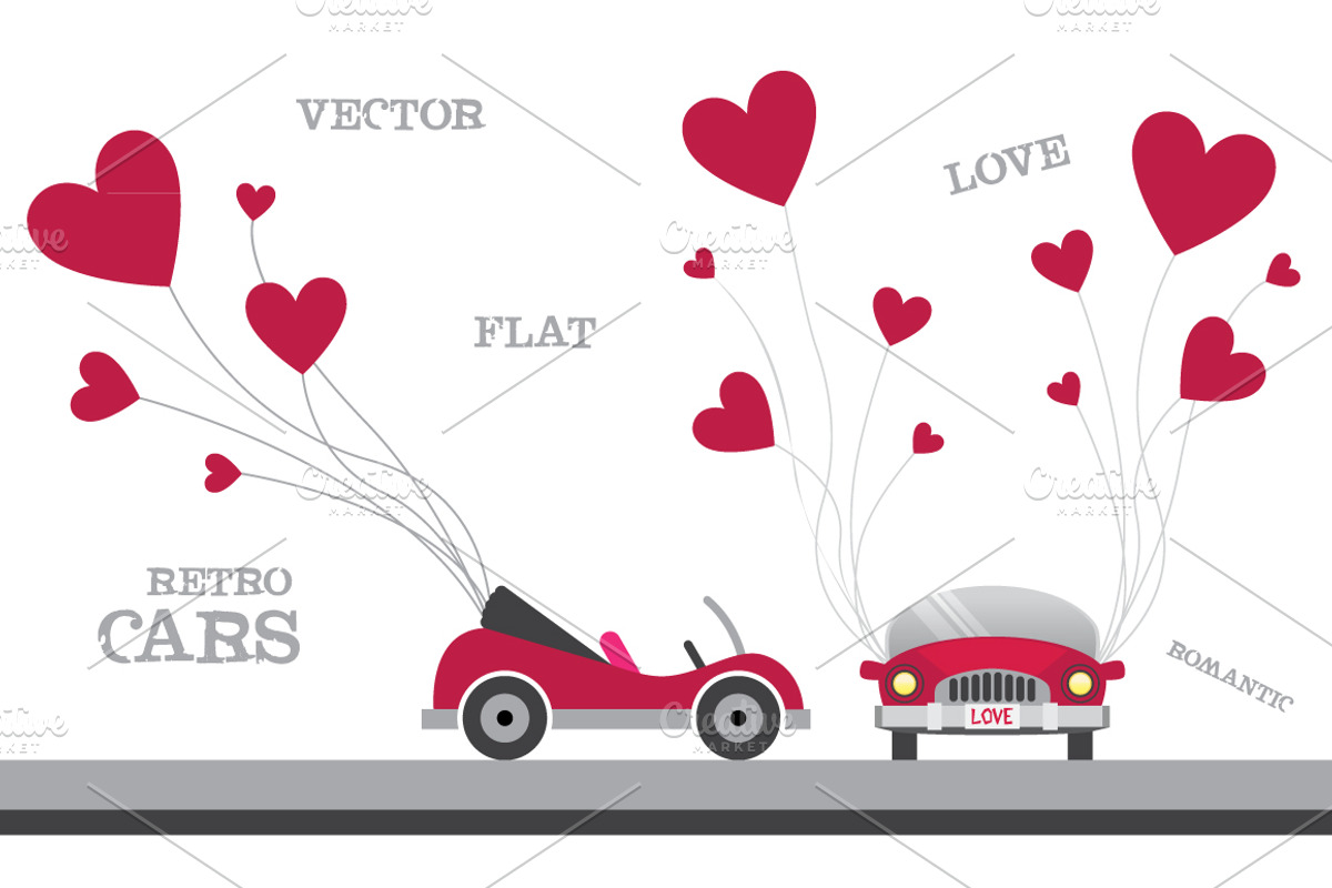 Retro flat cars with hearts, an Object Graphic by Katya Hatsak
