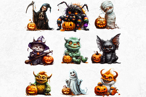 Cute Halloween Characters Clipart V2