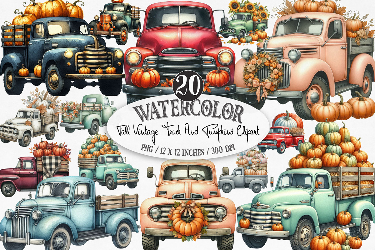 Fall Vintage Truck & Pumpkins, an Illustration by Designking (Photo 1 of 4)