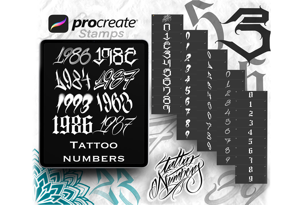 Tattoo Numbers  For Procreate, a Brush Add-On by Torus1 (Photo 1 of 6)