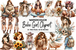 Boho Girl Clipart, an Illustration by DreamArtGraphic