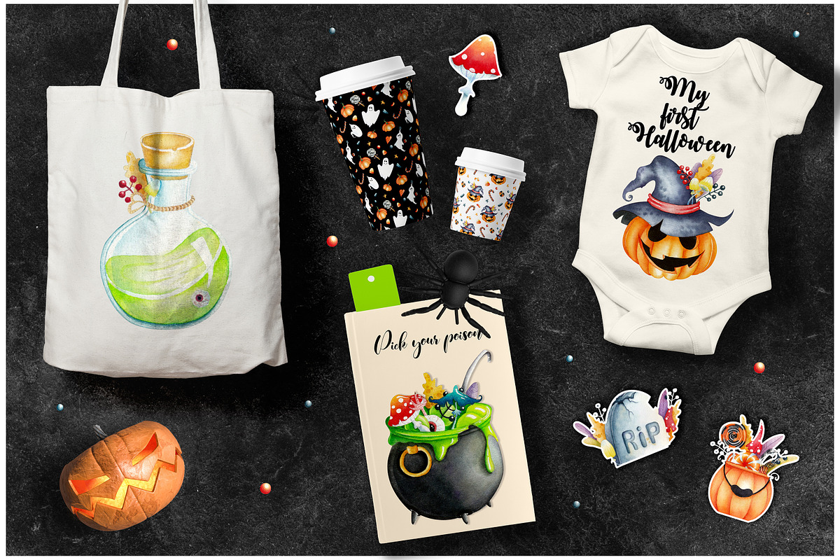 Watercolor halloween clipart., a Background Graphic by NinaBrai (Photo 3 of 6)