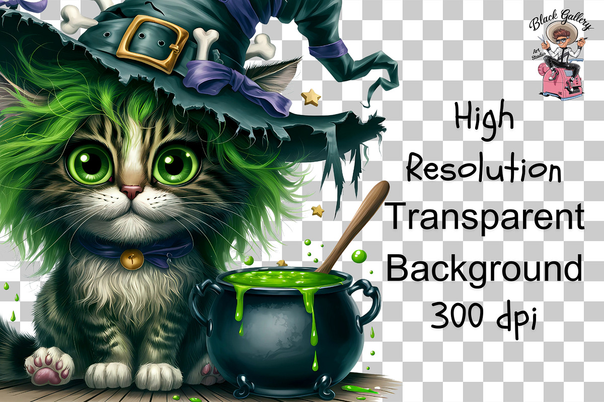 Witch Cat Clipart PNG Bundle, an Illustration by Clipart Bloom (Photo 12 of 14)