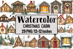 Watercolor Christmas Cabin, an Illustration by Design Market