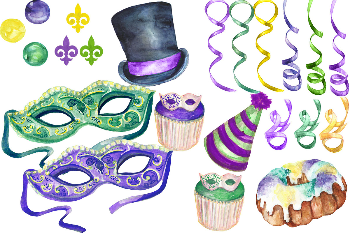 Mardi Gras watercolor set, an Illustration by DollyPotterson (Photo 4 of 7)