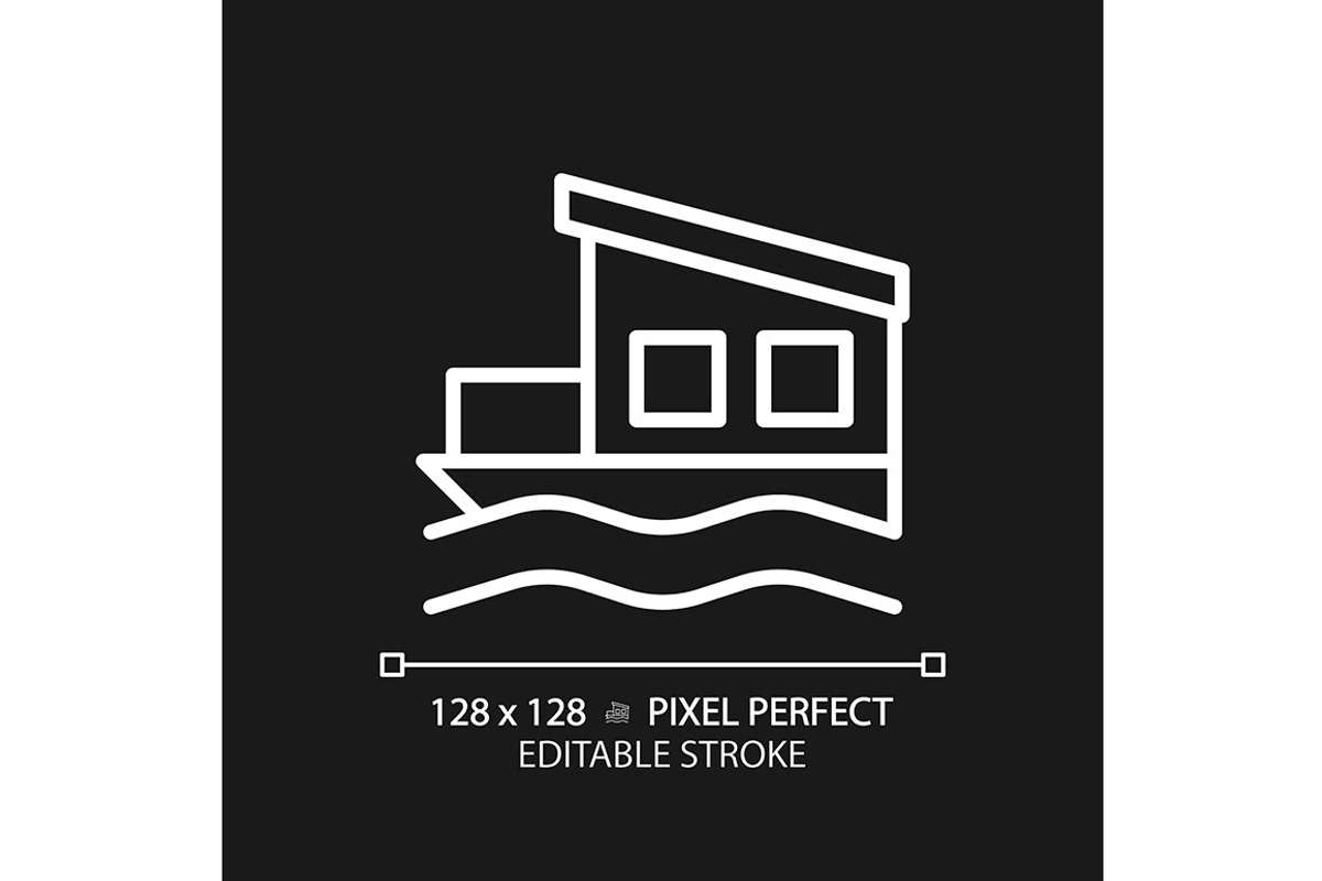 Houseboat pixel perfect white linear, an Icon by IMG Visuals