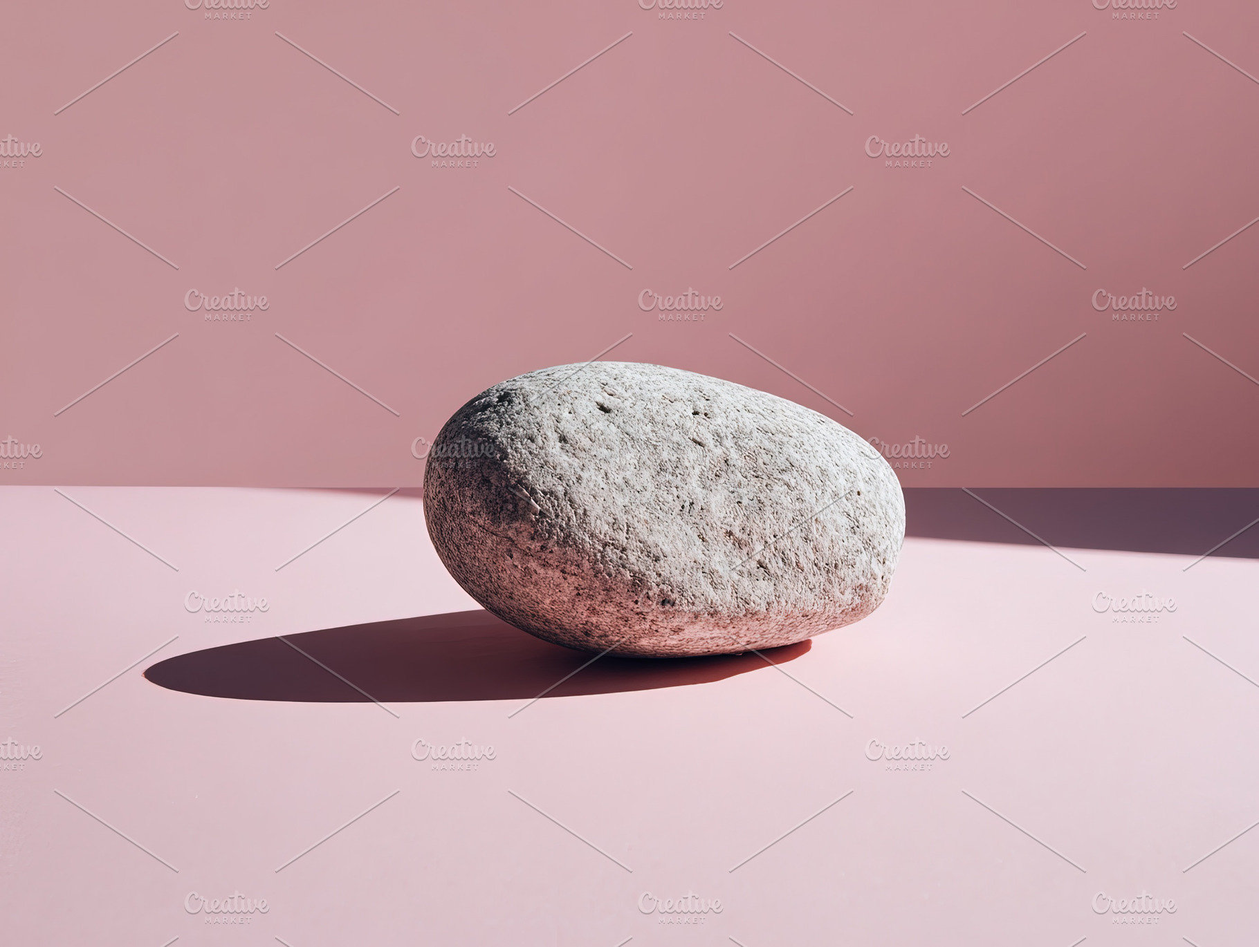 Smooth grey stone casting a shadow on a pastel pink surface with, an Abstract Photo by Ales Munt
