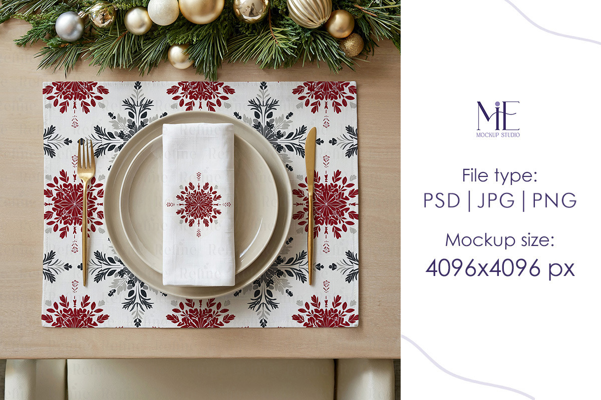Christmas Placemat & Napkin Mockup, a Merchandise Mockup by Mie Mockup Studio (Photo 5 of 6)